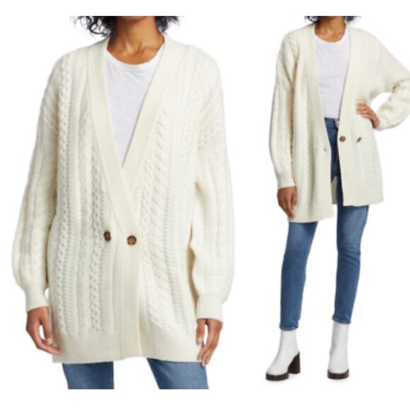 Naadam Women Oversized Wool & Cashmere Blend Cable Knit Cardigan Size M - Picture 5 of 11